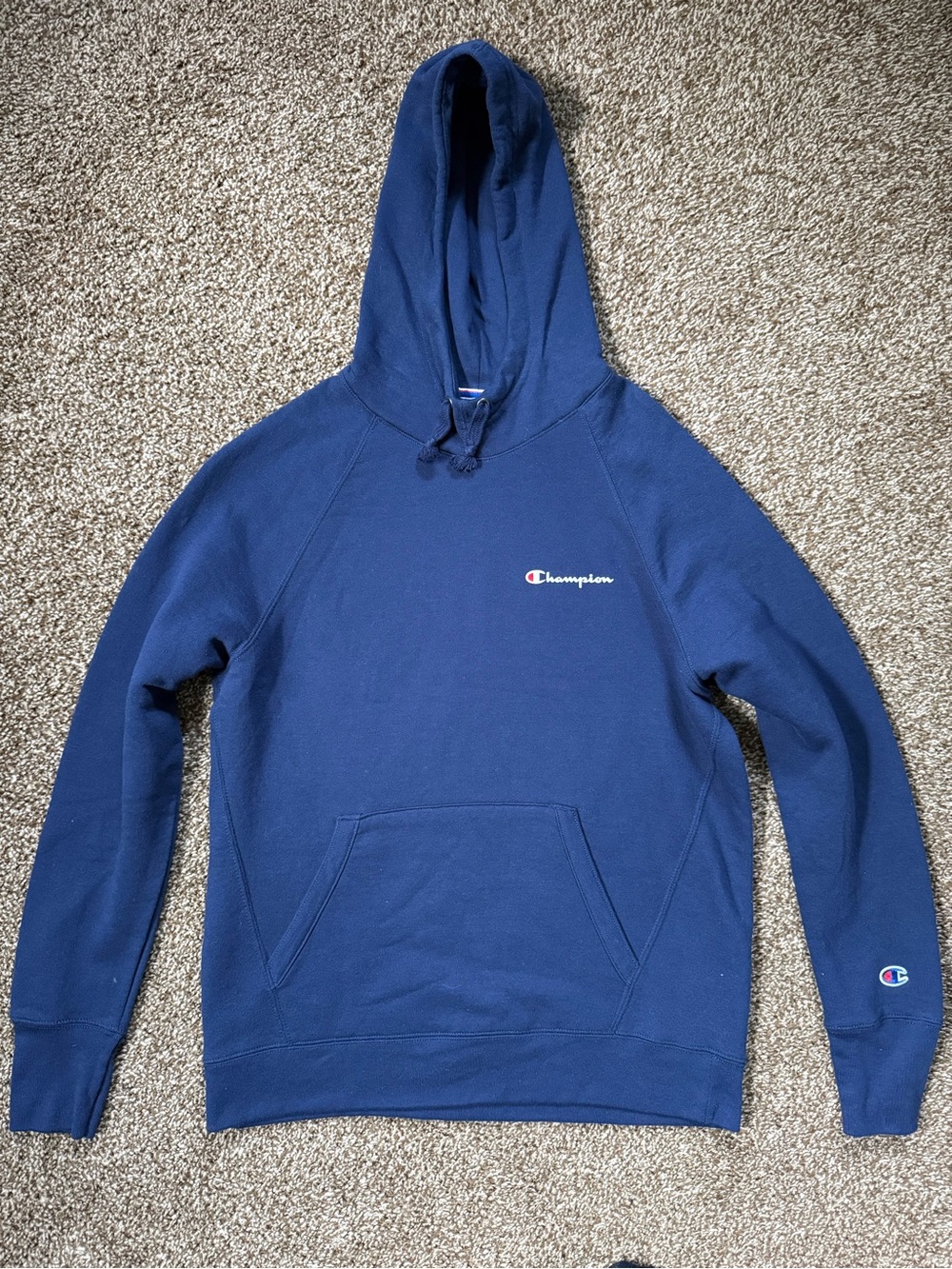 Champion Blue Pullover Hoodie with Script Logo
